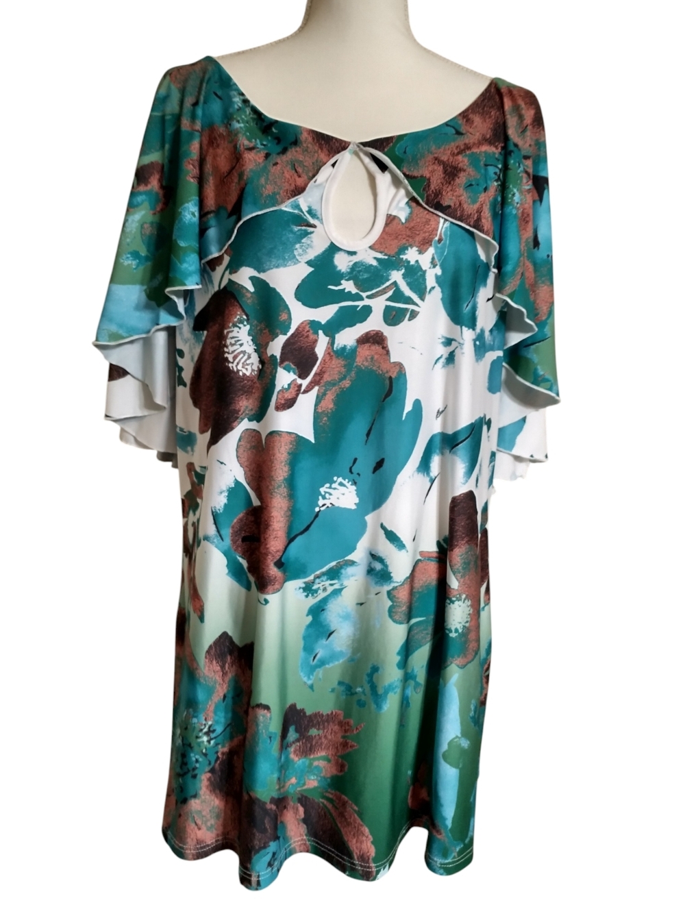 Floral Keyhole Flutter Sleeve Tunic